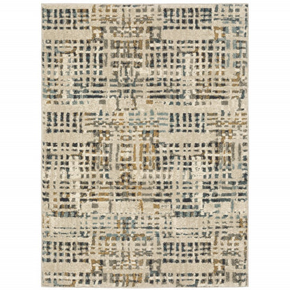 7' X 9' Blue And Beige Abstract Shag Area Rug