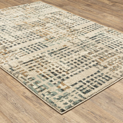 7' X 9' Blue And Beige Abstract Shag Area Rug
