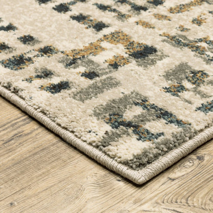 10' X 13' Beige Grey Blues Orange Yellow And Ivory Abstract Power Loom Stain Resistant Area Rug