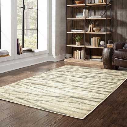 7' X 9' Ivory And Sand Abstract Shag Area Rug