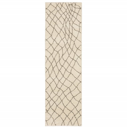 2' X 8' Ivory And Grey Geometric Power Loom Stain Resistant Runner Rug