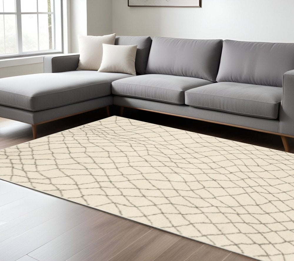 10' X 13' Ivory And Grey Geometric Power Loom Stain Resistant Area Rug
