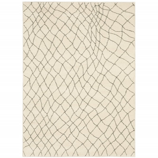 10' X 13' Ivory And Grey Geometric Power Loom Stain Resistant Area Rug