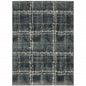 7' X 9' Blue And Ivory Geometric Shag Area Rug