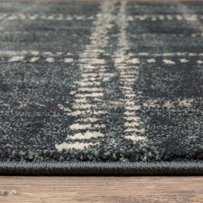 7' X 9' Blue And Ivory Geometric Shag Area Rug