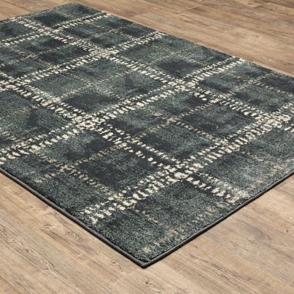 7' X 9' Blue And Ivory Geometric Shag Area Rug