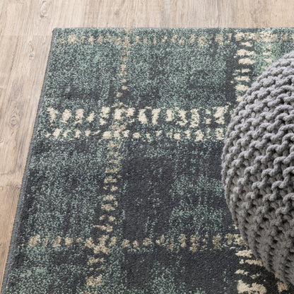7' X 9' Blue And Ivory Geometric Shag Area Rug