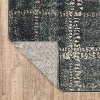 7' X 9' Blue And Ivory Geometric Shag Area Rug