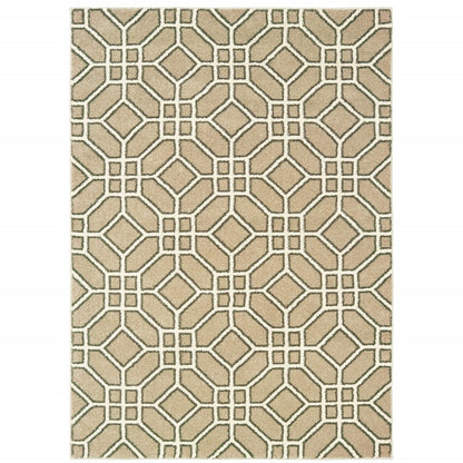 10' X 13' Sand And Ivory Geometric Power Loom Stain Resistant Area Rug