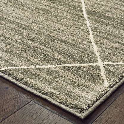 2' X 8' Grey And Ivory Geometric Power Loom Stain Resistant Runner Rug