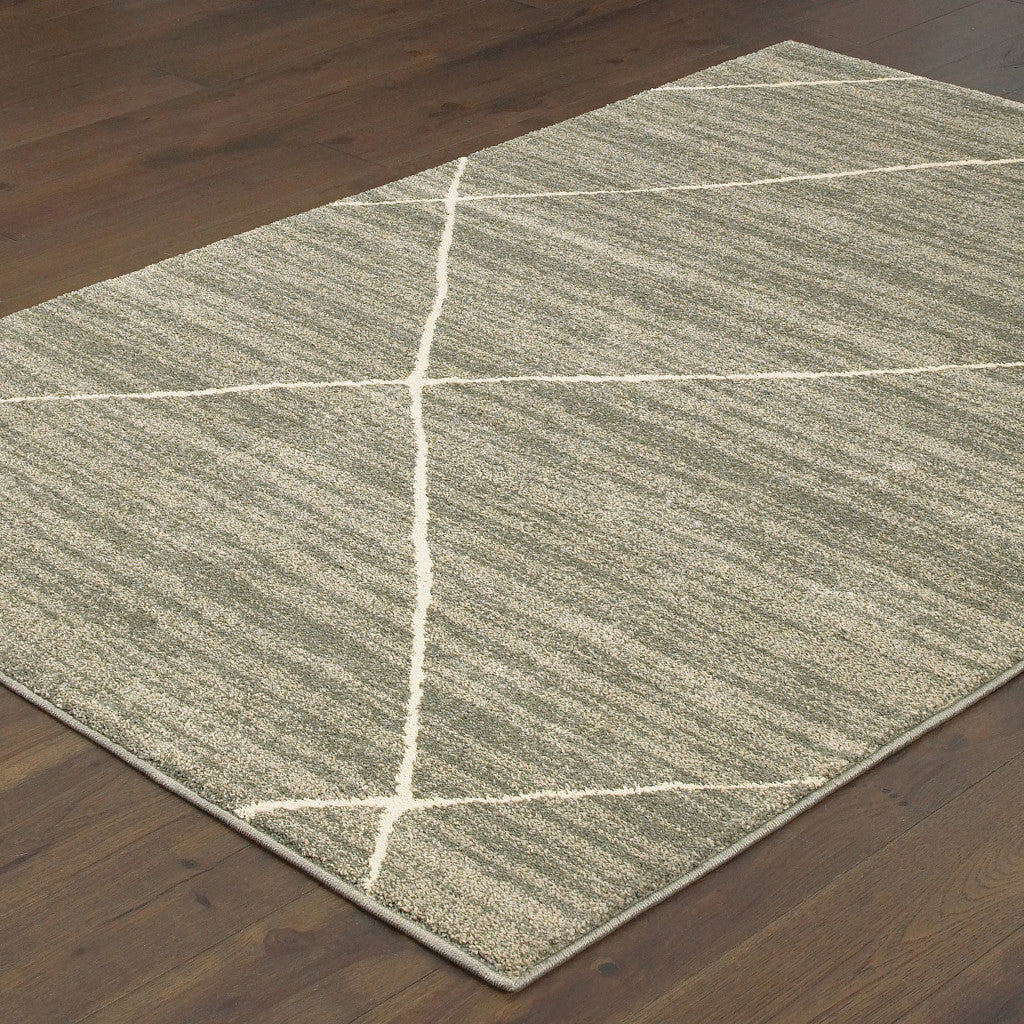 2' X 3' Grey And Ivory Geometric Power Loom Stain Resistant Area Rug