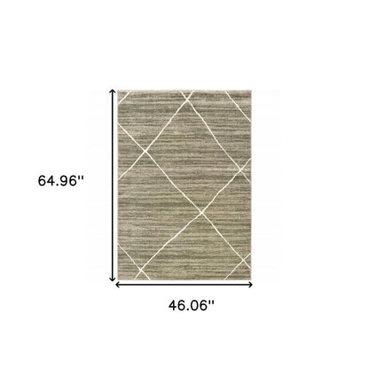 4' X 6' Grey And Ivory Geometric Power Loom Stain Resistant Area Rug