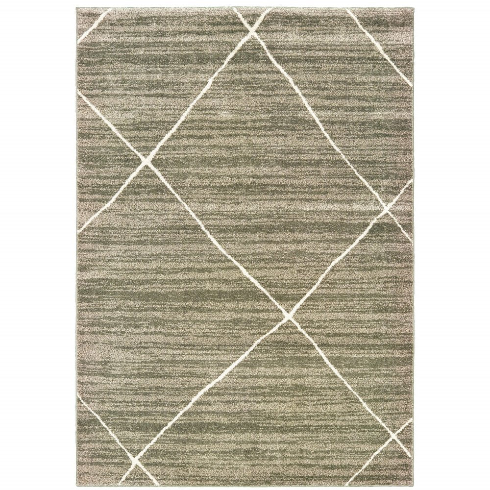 7' X 9' Gray And Ivory Geometric Shag Area Rug