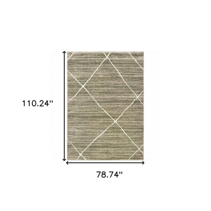 7' X 9' Gray And Ivory Geometric Shag Area Rug