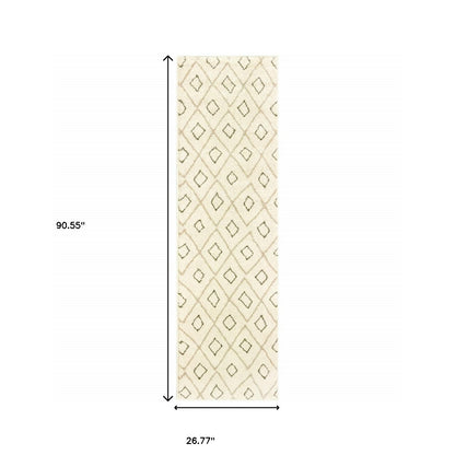 2' X 8' Sand Ash Grey And Ivory Geometric Power Loom Stain Resistant Runner Rug