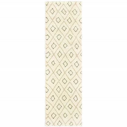 2' X 8' Sand Ash Grey And Ivory Geometric Power Loom Stain Resistant Runner Rug