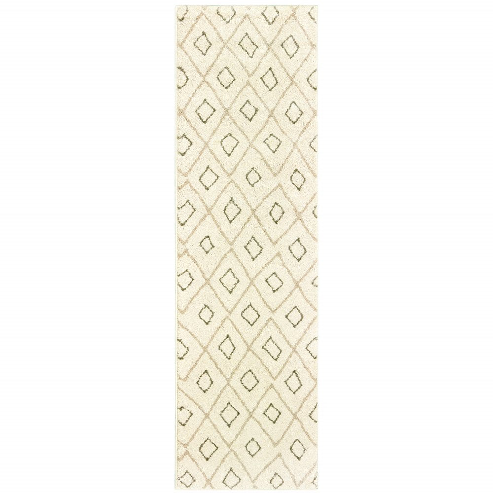 2' X 8' Sand Ash Grey And Ivory Geometric Power Loom Stain Resistant Runner Rug