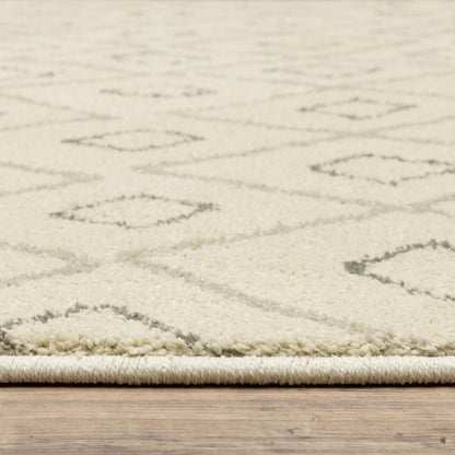 2' X 8' Sand Ash Grey And Ivory Geometric Power Loom Stain Resistant Runner Rug