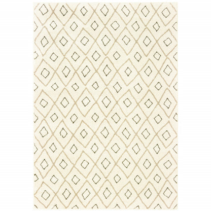 2' X 3' Sand Ash Grey And Ivory Geometric Power Loom Stain Resistant Area Rug