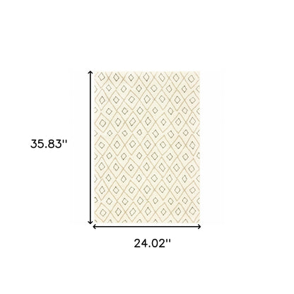 2' X 3' Sand Ash Grey And Ivory Geometric Power Loom Stain Resistant Area Rug