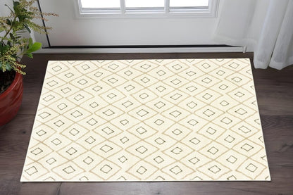 2' X 3' Sand Ash Grey And Ivory Geometric Power Loom Stain Resistant Area Rug