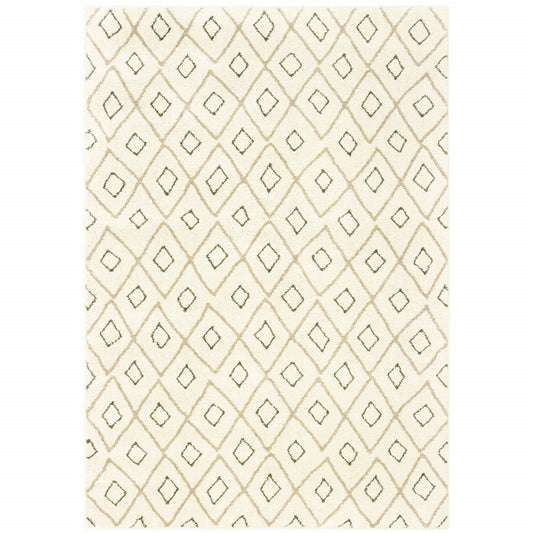 4' X 6' Sand Ash Grey And Ivory Geometric Power Loom Stain Resistant Area Rug