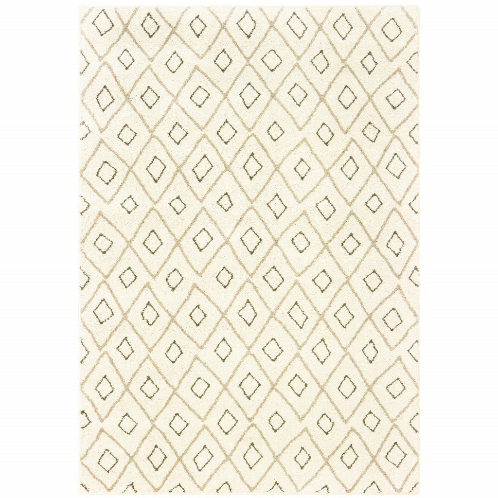 5' X 7' Sand Ash Grey And Ivory Geometric Power Loom Stain Resistant Area Rug