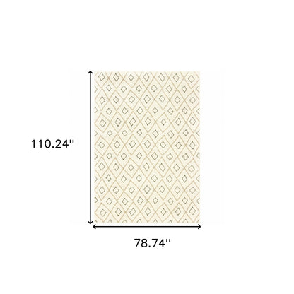 6' X 9' Sand Ash Grey And Ivory Geometric Power Loom Stain Resistant Area Rug