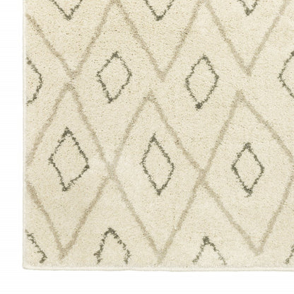 7' X 9' Gray And Ivory Geometric Shag Area Rug