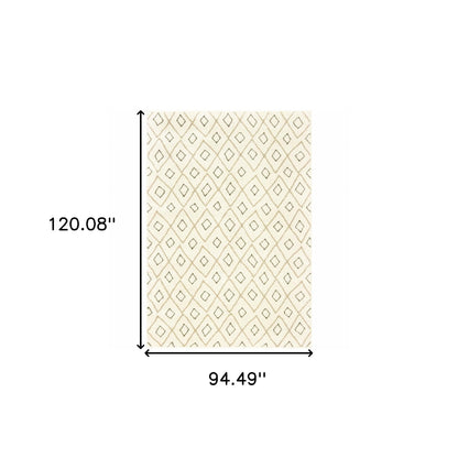 8' X 10' Sand Ash Grey And Ivory Geometric Power Loom Stain Resistant Area Rug