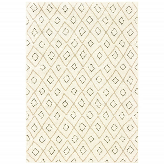 8' X 10' Sand Ash Grey And Ivory Geometric Power Loom Stain Resistant Area Rug