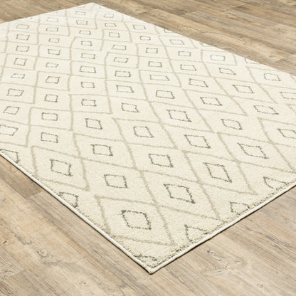 8' X 10' Sand Ash Grey And Ivory Geometric Power Loom Stain Resistant Area Rug