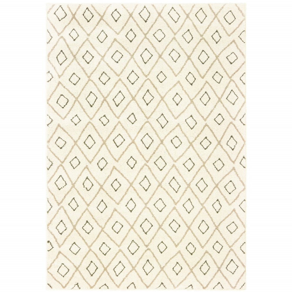 10' X 13' Sand Ash Grey And Ivory Geometric Power Loom Stain Resistant Area Rug