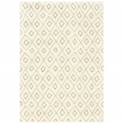 10' X 13' Sand Ash Grey And Ivory Geometric Power Loom Stain Resistant Area Rug