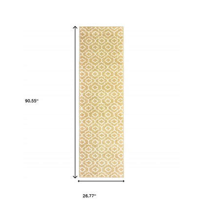 2' X 8' Gold And Ivory Geometric Power Loom Stain Resistant Runner Rug