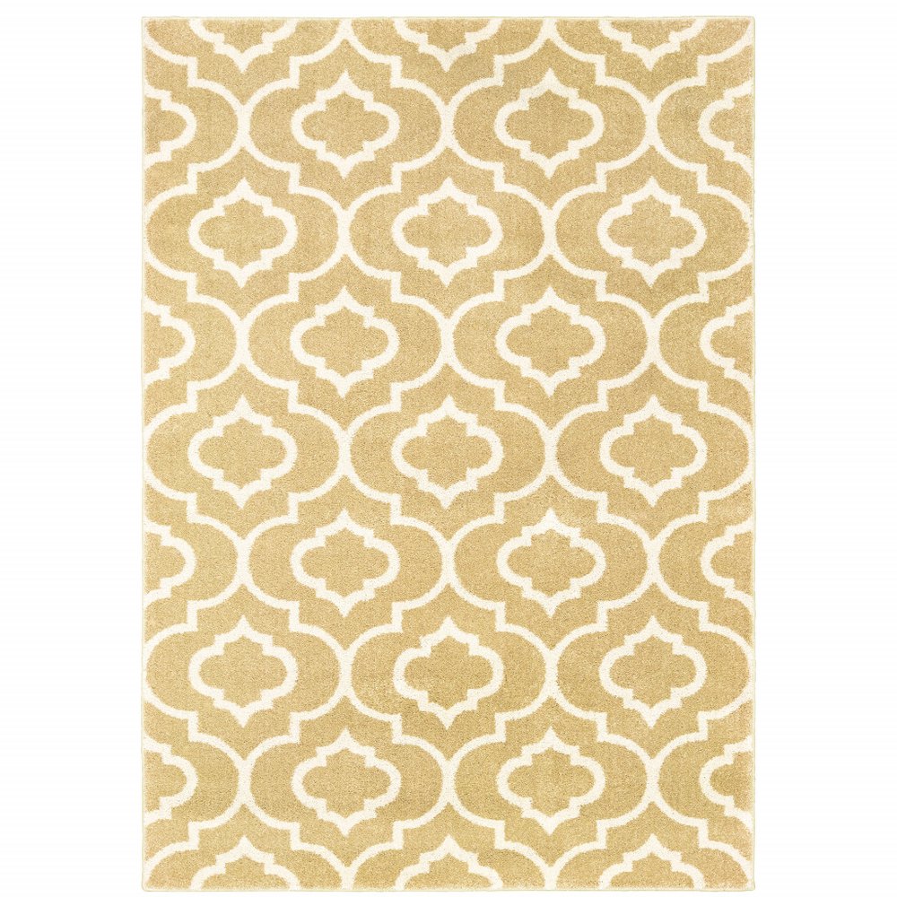 2' X 3' Gold And Ivory Geometric Power Loom Stain Resistant Area Rug