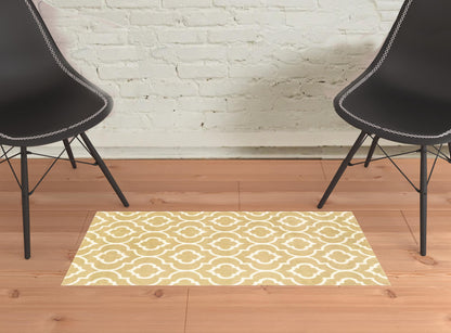 2' X 3' Gold And Ivory Geometric Power Loom Stain Resistant Area Rug