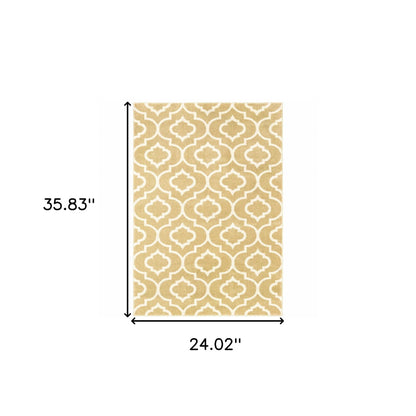 2' X 3' Gold And Ivory Geometric Power Loom Stain Resistant Area Rug