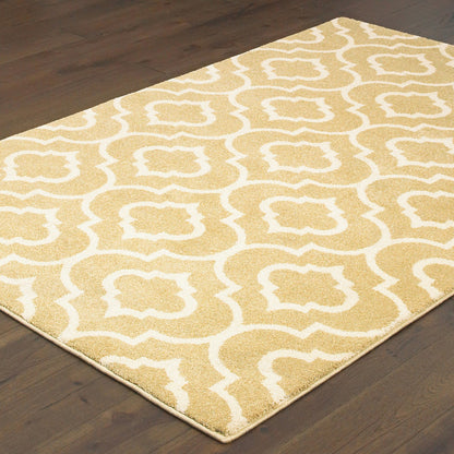 4' X 6' Gold And Ivory Geometric Power Loom Stain Resistant Area Rug