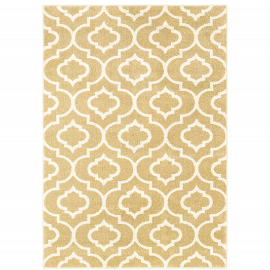 5' X 7' Gold And Ivory Geometric Power Loom Stain Resistant Area Rug