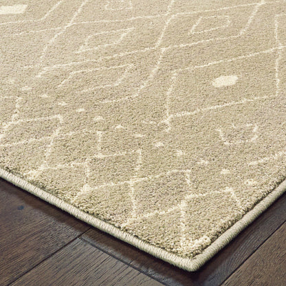 8' Sand And Ivory Geometric Power Loom Runner Rug