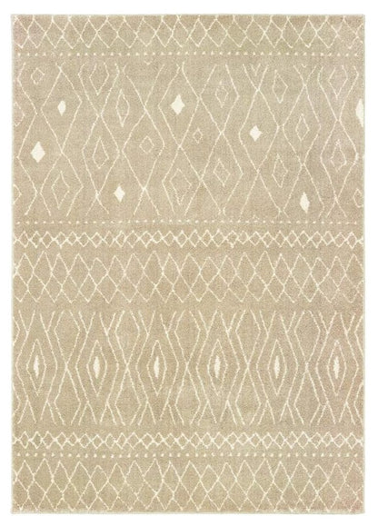 8' Sand And Ivory Geometric Power Loom Runner Rug