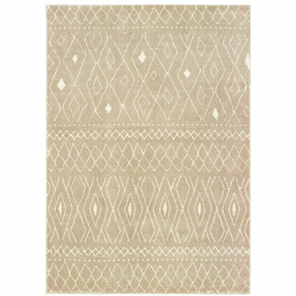 2' X 3' Sand And Ivory Geometric Power Loom Stain Resistant Area Rug