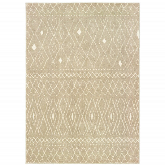 2' X 3' Sand And Ivory Geometric Power Loom Stain Resistant Area Rug