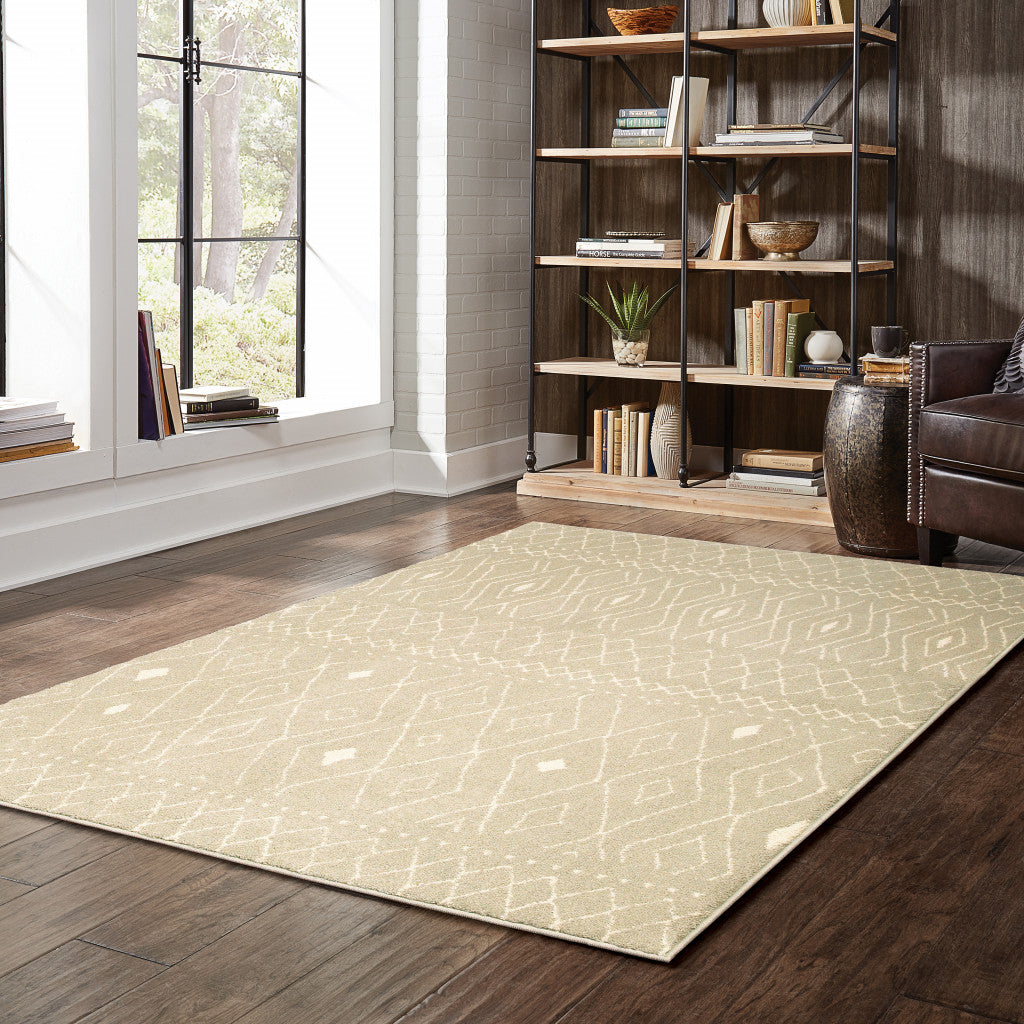 2' X 3' Sand And Ivory Geometric Power Loom Stain Resistant Area Rug