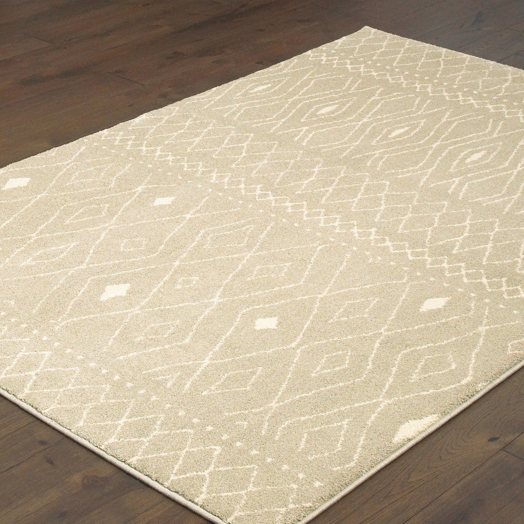 2' X 3' Sand And Ivory Geometric Power Loom Stain Resistant Area Rug