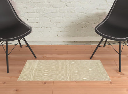 2' X 3' Sand And Ivory Geometric Power Loom Stain Resistant Area Rug