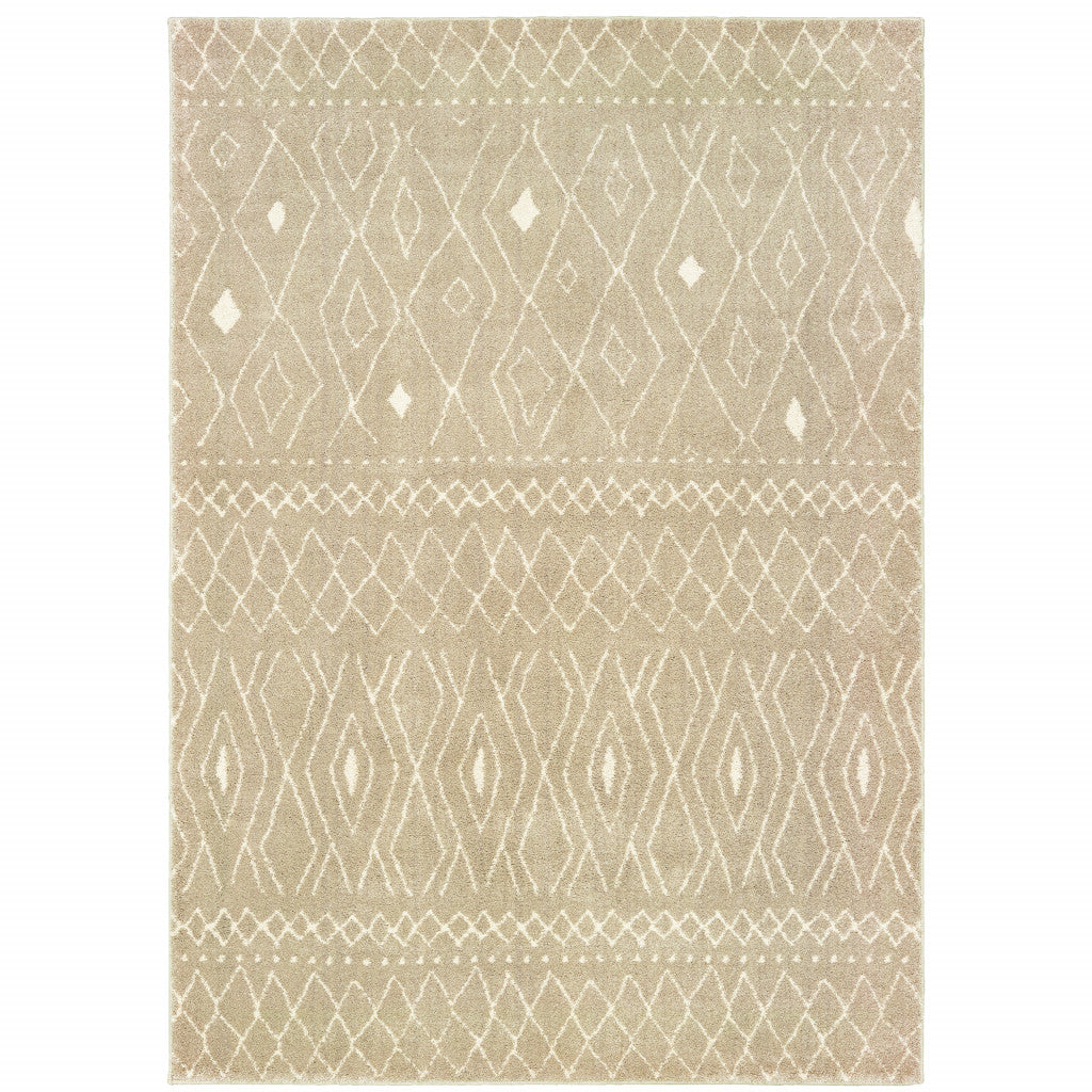 6' X 9' Sand And Ivory Geometric Power Loom Stain Resistant Area Rug