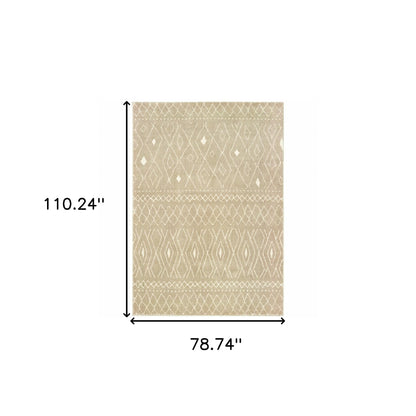 6' X 9' Sand And Ivory Geometric Power Loom Stain Resistant Area Rug