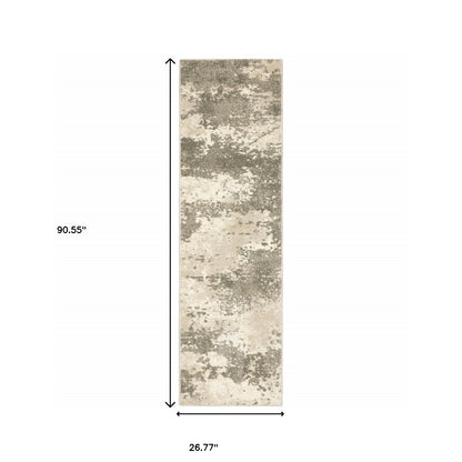 2' X 8' Beige And Grey Abstract Power Loom Stain Resistant Runner Rug